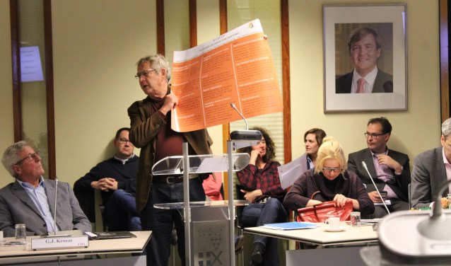 Eric-Jan Tuininga (Van Onder Op) biedt het manifest aan de Leusdense gemeenteraad aan.