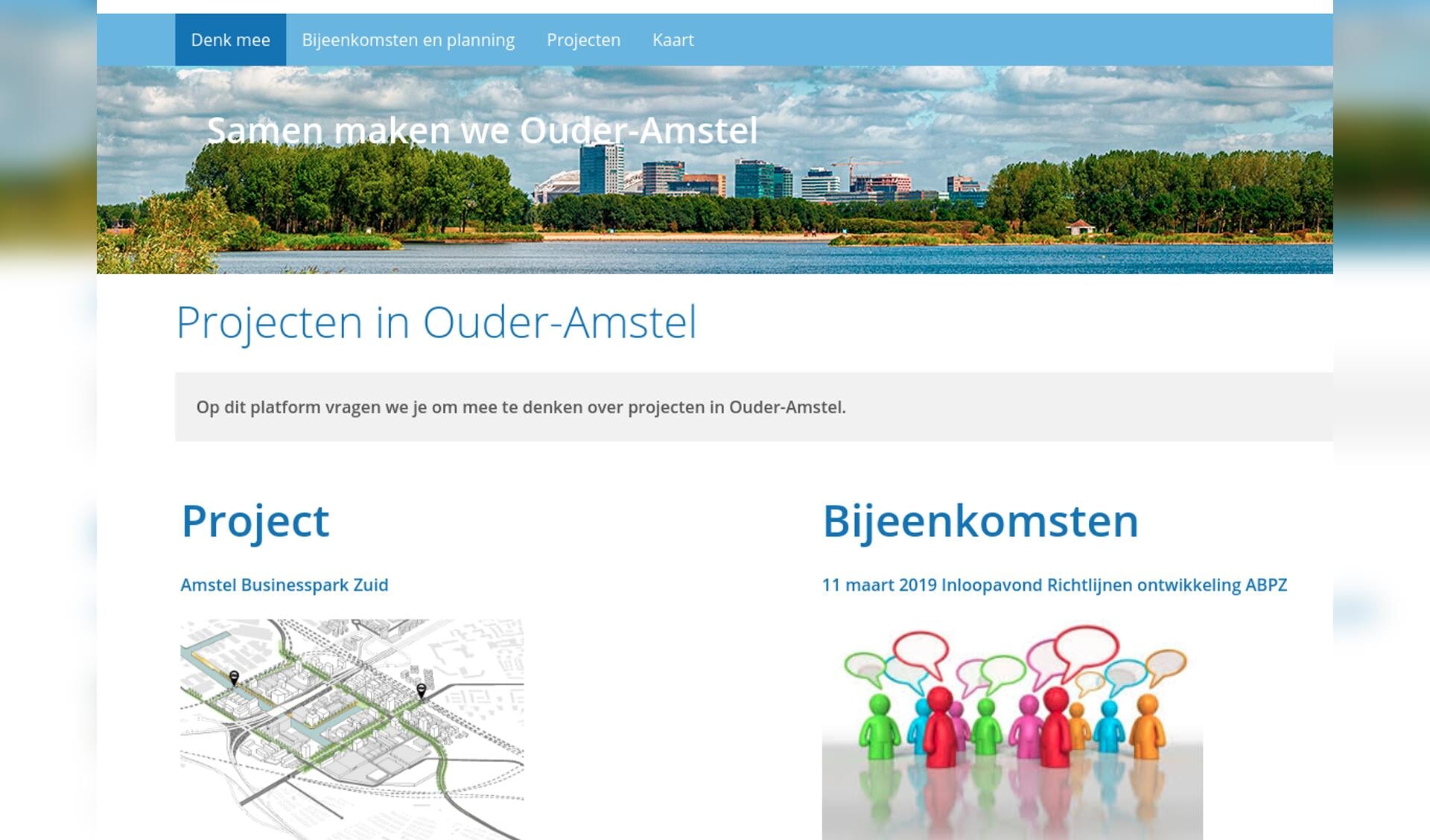 Homepage van de site Samen maken we Ouder-Amstel.