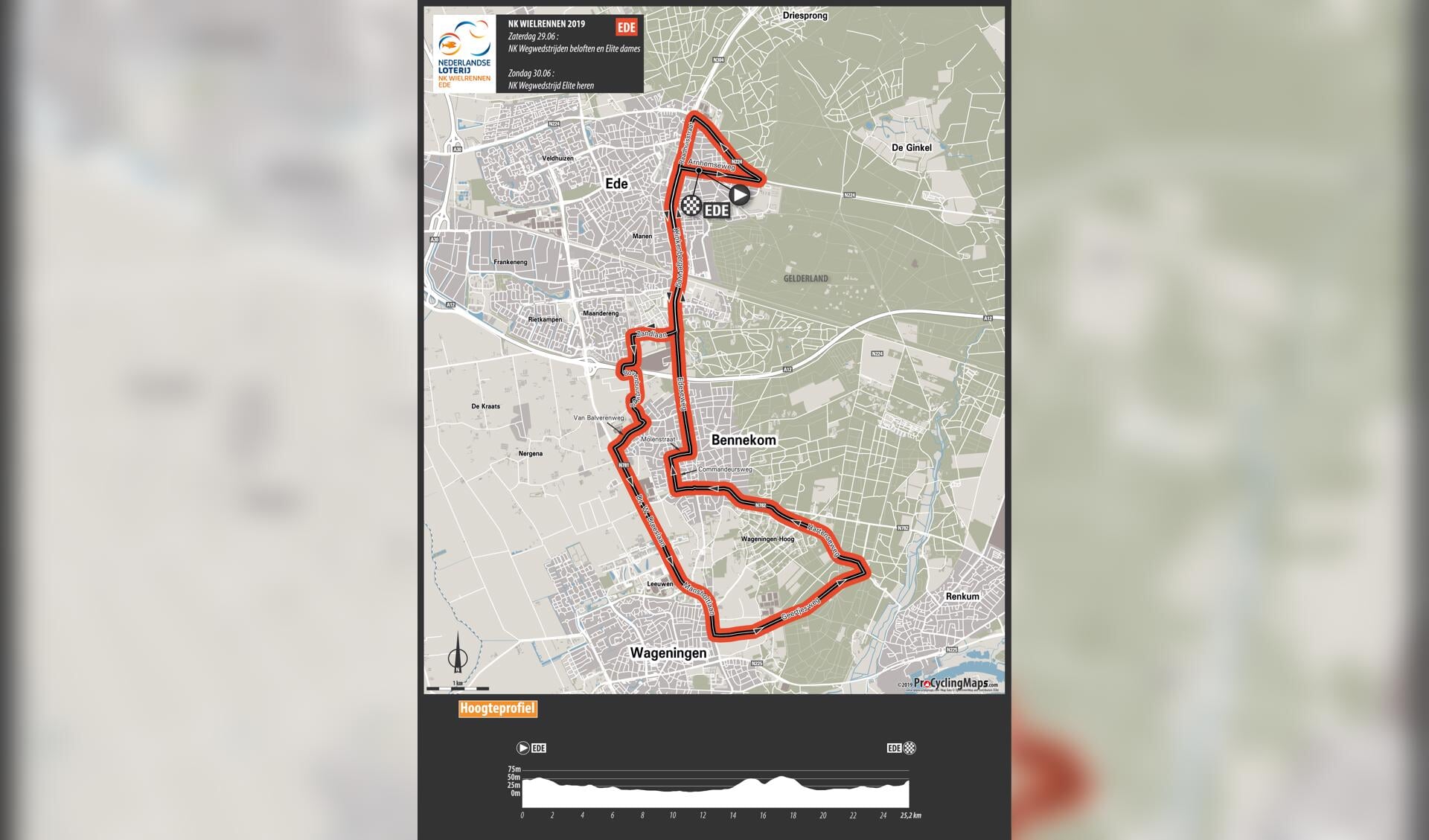 Het parcours van de wegwedstrijd van het NK Wielrennen in Ede.