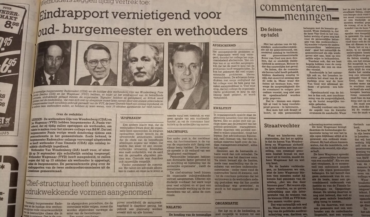 De Leusder Krant bericht over het rapport van de commissie 'De Jongh'. 