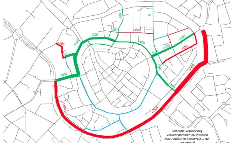Prognose van de verkeersstromen na invoering van een autoluwe binnenstad.