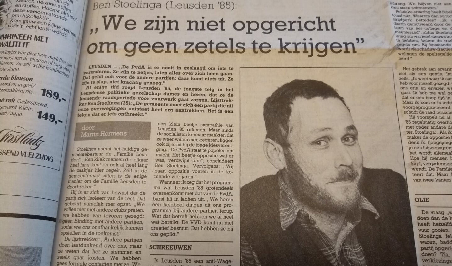 Een jeugdige Ben Stoelinga legt in de Leusder Krant uit waarom een nieuwe partij in de gemeente keihard nodig was. 