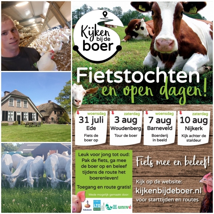 Een overzicht van de vier fietstochten, met links de drie deelnemende bedrijven in Woudenberg en omgeving.