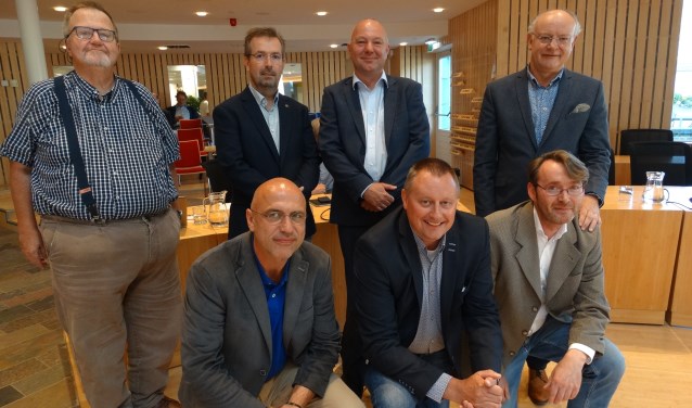 Fractievoorzitters in juli 2018. Jan Oechies (SP) heeft inmiddels plaats gemaakt voor Jeroen Brouwer