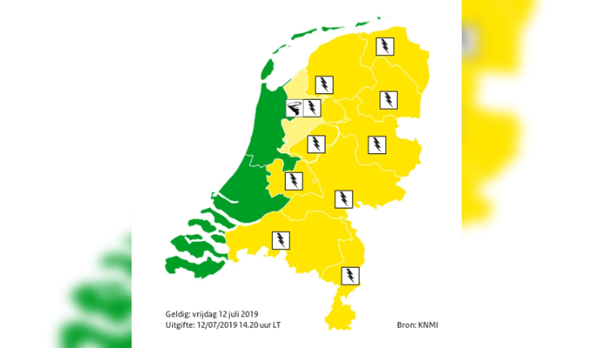 Code geel voor het midden en oosten van Nederland