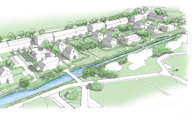 Impressie van de nieuwe Maanwijk aan de Maanweg in Leusden-Zuid. De gemeente wil dat er acht koopgarantwoningen komen.