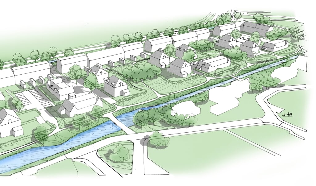 Impressie van de nieuwe Maanwijk aan de Maanweg in Leusden-Zuid. De gemeente wil dat er acht koopgarantwoningen komen. 