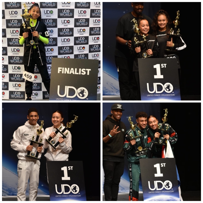 v.l.n.r.: Wereldkampioenen fayrouz, sienna & cayleigh, fadyan & Sarah, dante & jade