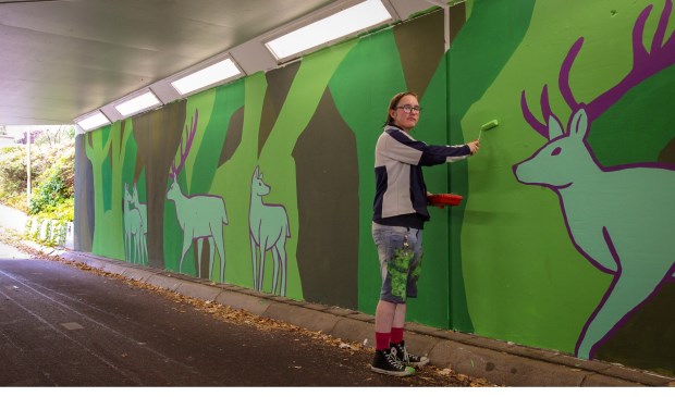 Marijn van de Visser heeft de fietstunnel onder de Nijkerkerstraat voorzien van graffitikunst