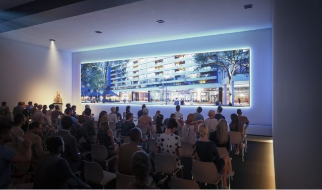 Impressie van de grootste congresruimte van Next Level die voorzien is van een widescreen van ruim 12 meter breed.
