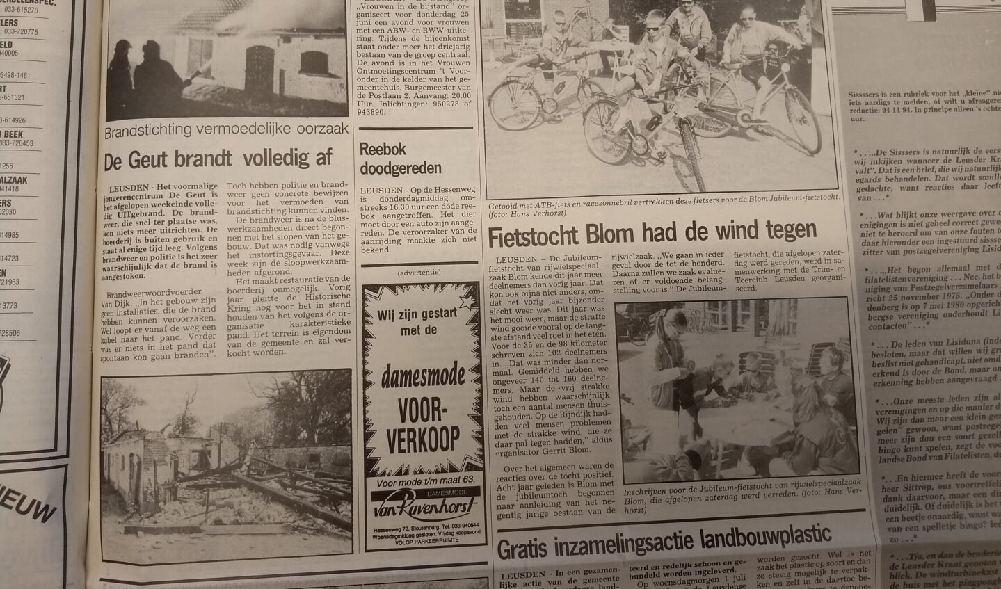 De Leusder Krant maakt melding van de brand die De Geut verwoestte. Een brand die veel betrokkenen niet slecht uitkwam.