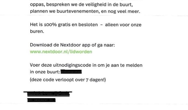 Deze brief van Nextdoor viel afgelopen tijd bij veel inwoners van Houten op de deurmat