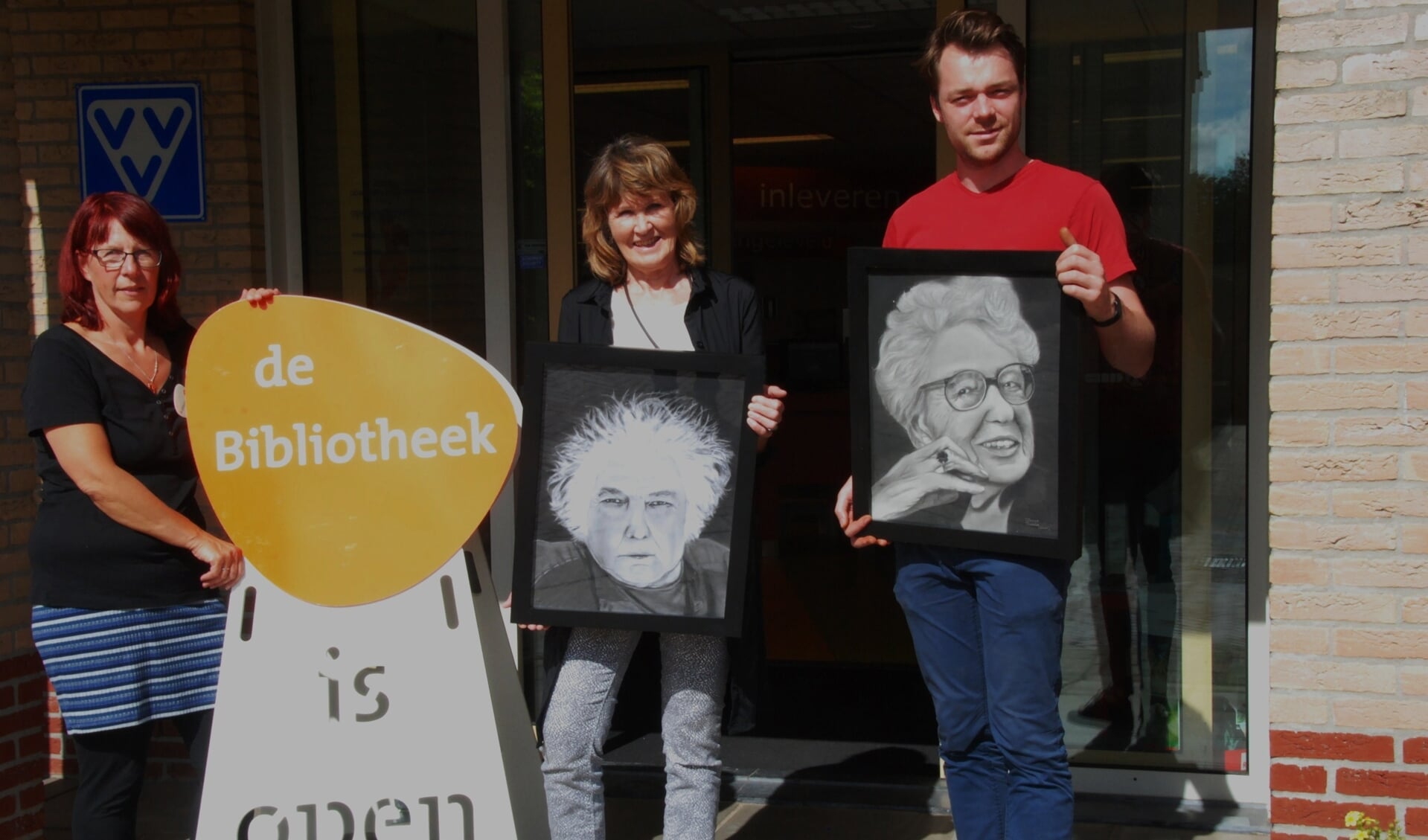 Esther van den Brink van de bieb, Anna Weerd met Jan Wolkers en Martijn Versteeg met Annie M.G. Schmidt.