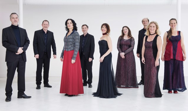 De negen musici van het Belgische Oxalys Ensemble.