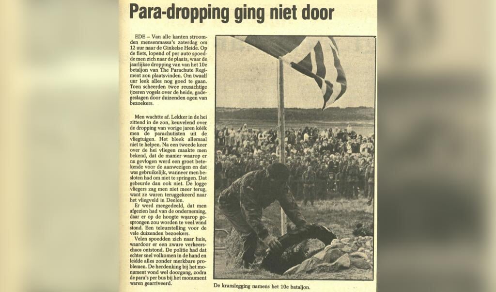 De kranslegging op de Ginkelse Heide in 1979. Bekijk het volledige artikel onderaan deze pagina.