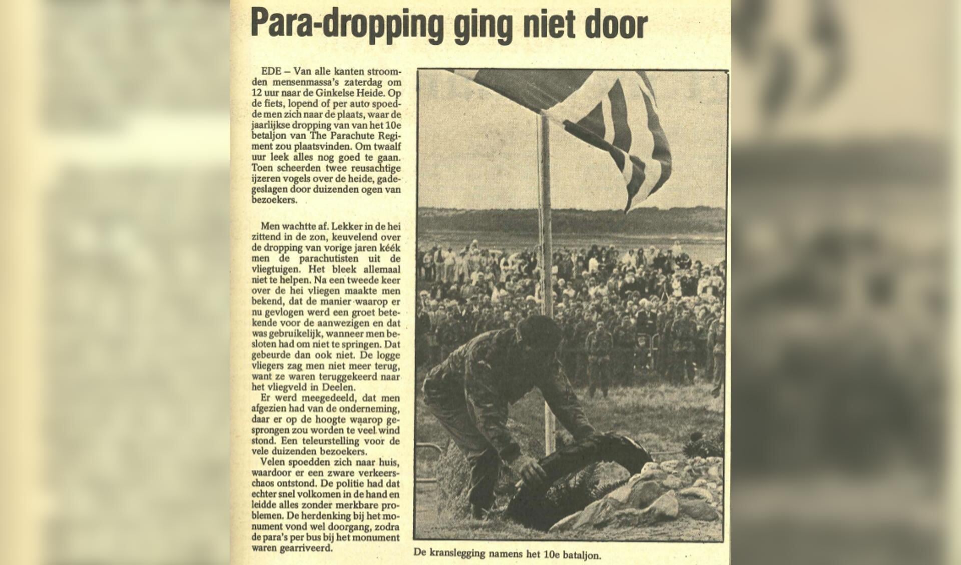 De kranslegging op de Ginkelse Heide in 1979. Bekijk het volledige artikel onderaan deze pagina.