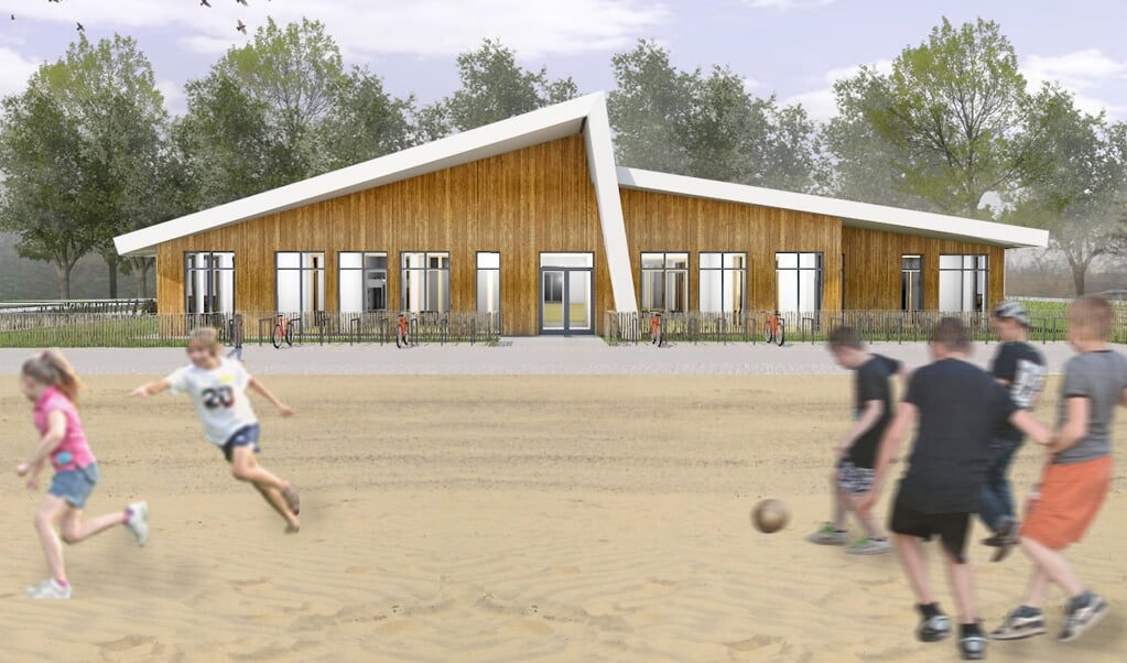 Eerdere schets van het nieuw te bouwen schoolgebouw voor De Hoeksteen.