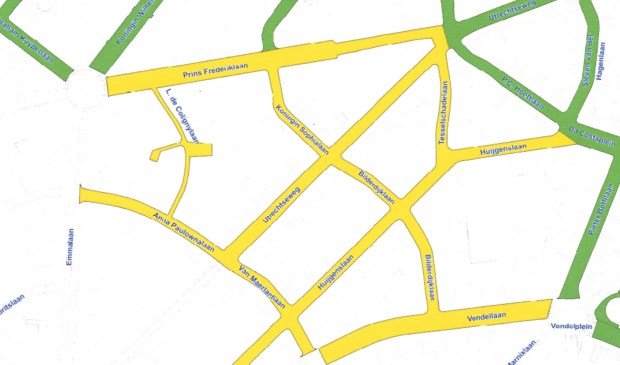 Parkeerplannen voor het Bergkwartier met bestaand (groen) en gepland (geel) vergunningparkeren.