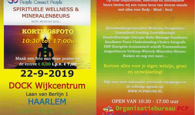 De aankondiging van de beurs met informatie over de activiteiten.