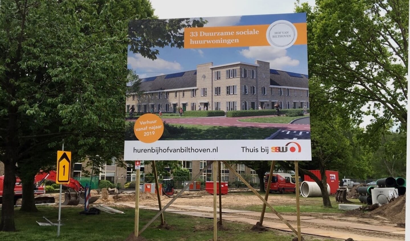 Bouwbord nieuwbouwproject 33 sociale huurwoningen in Hof van Bilthoven
(foto: SSW)

