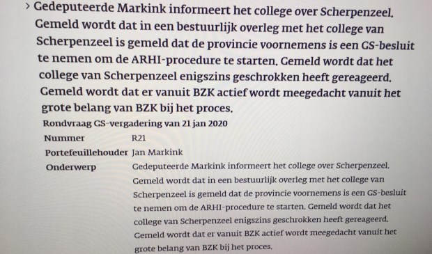 De - inmiddels verwijderde - passage op de website van de provincie Gelderland.
