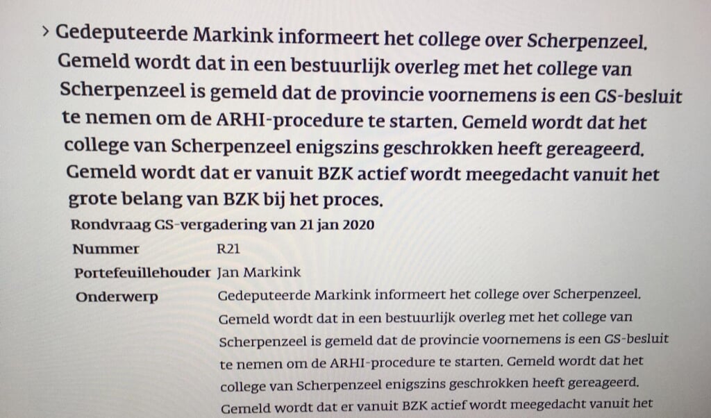 De - inmiddels verwijderde - passage op de website van de provincie Gelderland.