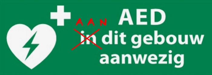 Afbeelding met AED aan dit gebouw aanwezig