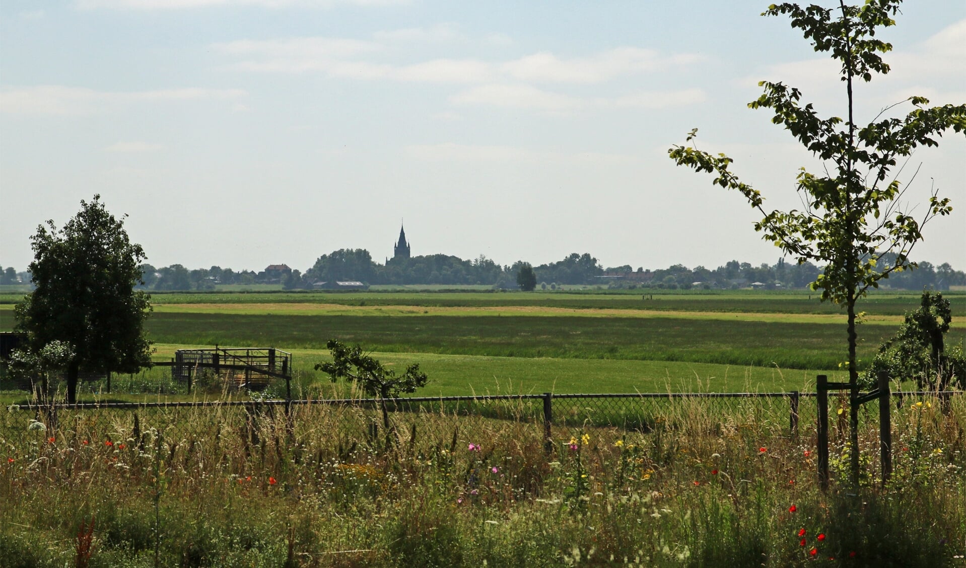 De Bovenkerkerpolder met zicht op de Urbanuskerk in Nes aan de Amstel.