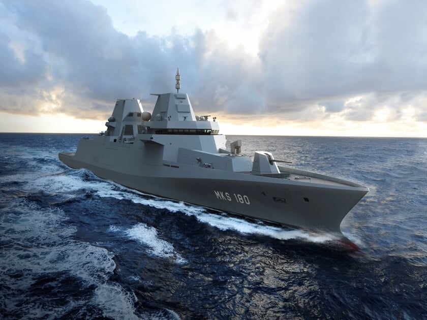 Een artist impression van het indrukwekkende fregat MKS 180