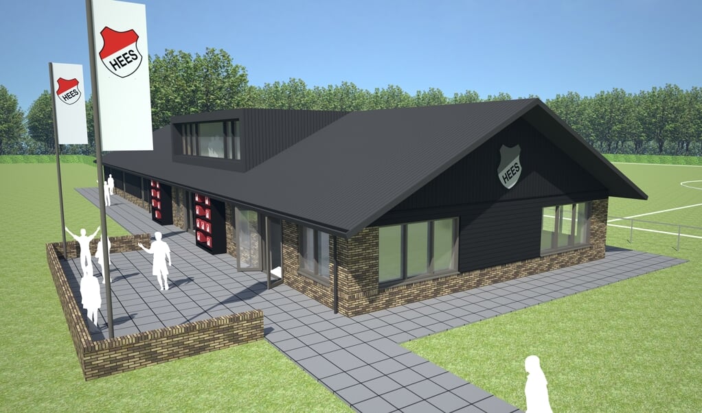 Zo komt het nieuwe clubhuis van Hees er uit te zien. De oplevering is in de zomer van 2021.