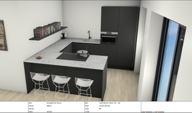 <p>Een 3D ontwerp. Zwart front met marmer blad.</p><p><br></p>