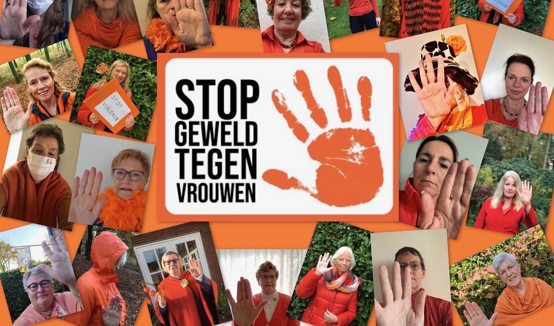 Ruim 20 leden van Soroptimist Club Ede heffen hun hand tegen geweld tegen vrouwen.