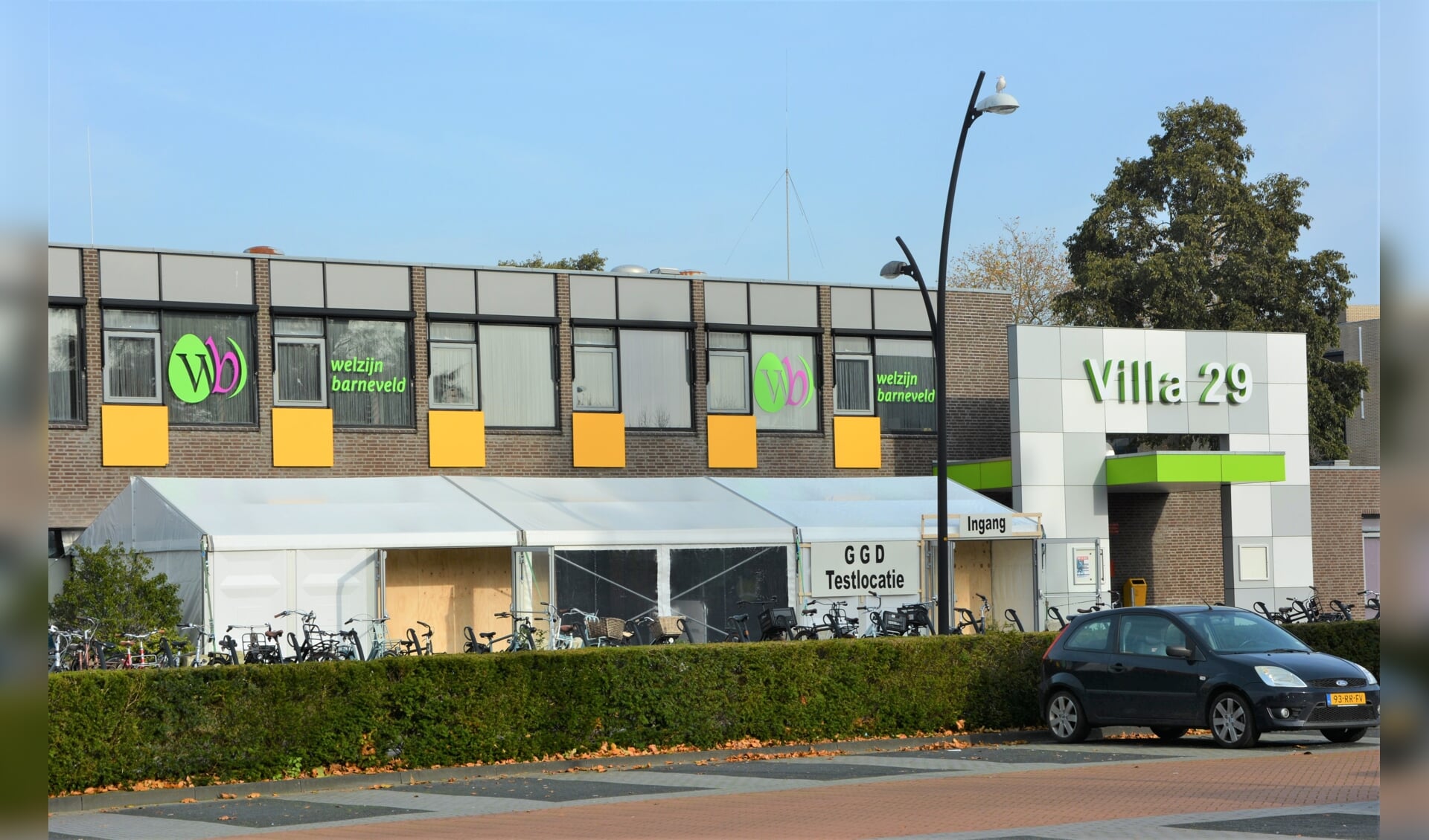 De testlocatie van de GGD in Barneveld, bij het jongerencentrum Villa 29 in Barneveld.
