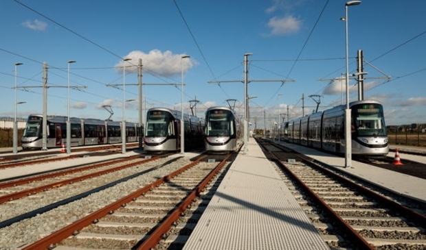 <p>Als de trams niet rijden staat ze op het opstelterrein.</p>