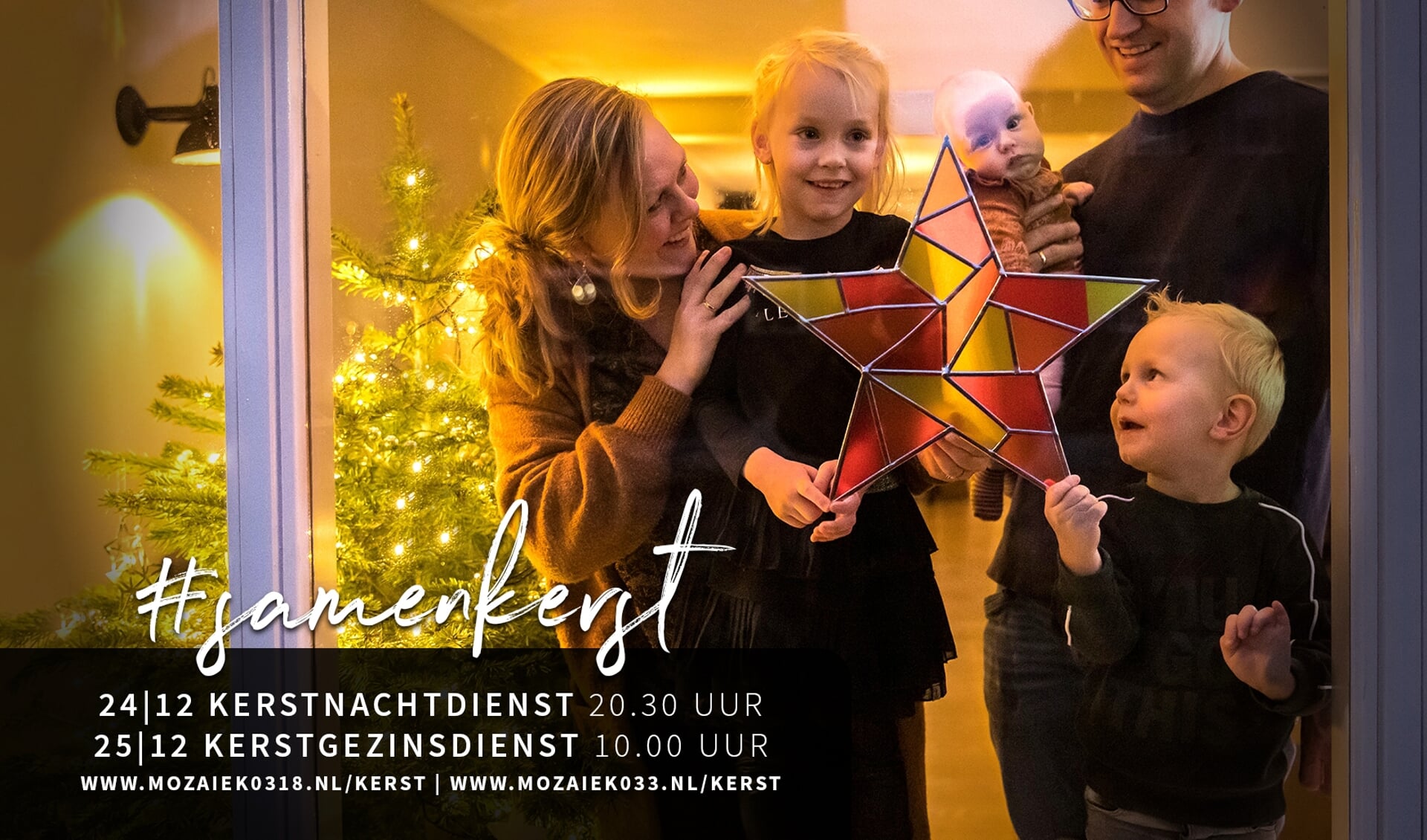 De uitnodiging voor de kerstdienst van Mozaiek