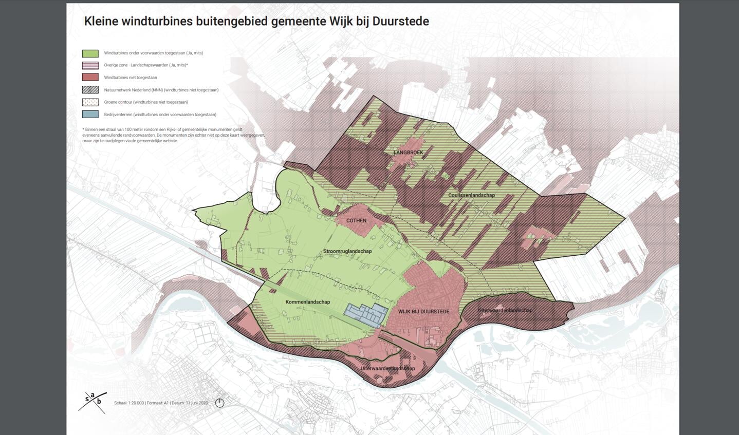 In de groene gebieden zijn mogelijkheden voor kleine windturbines