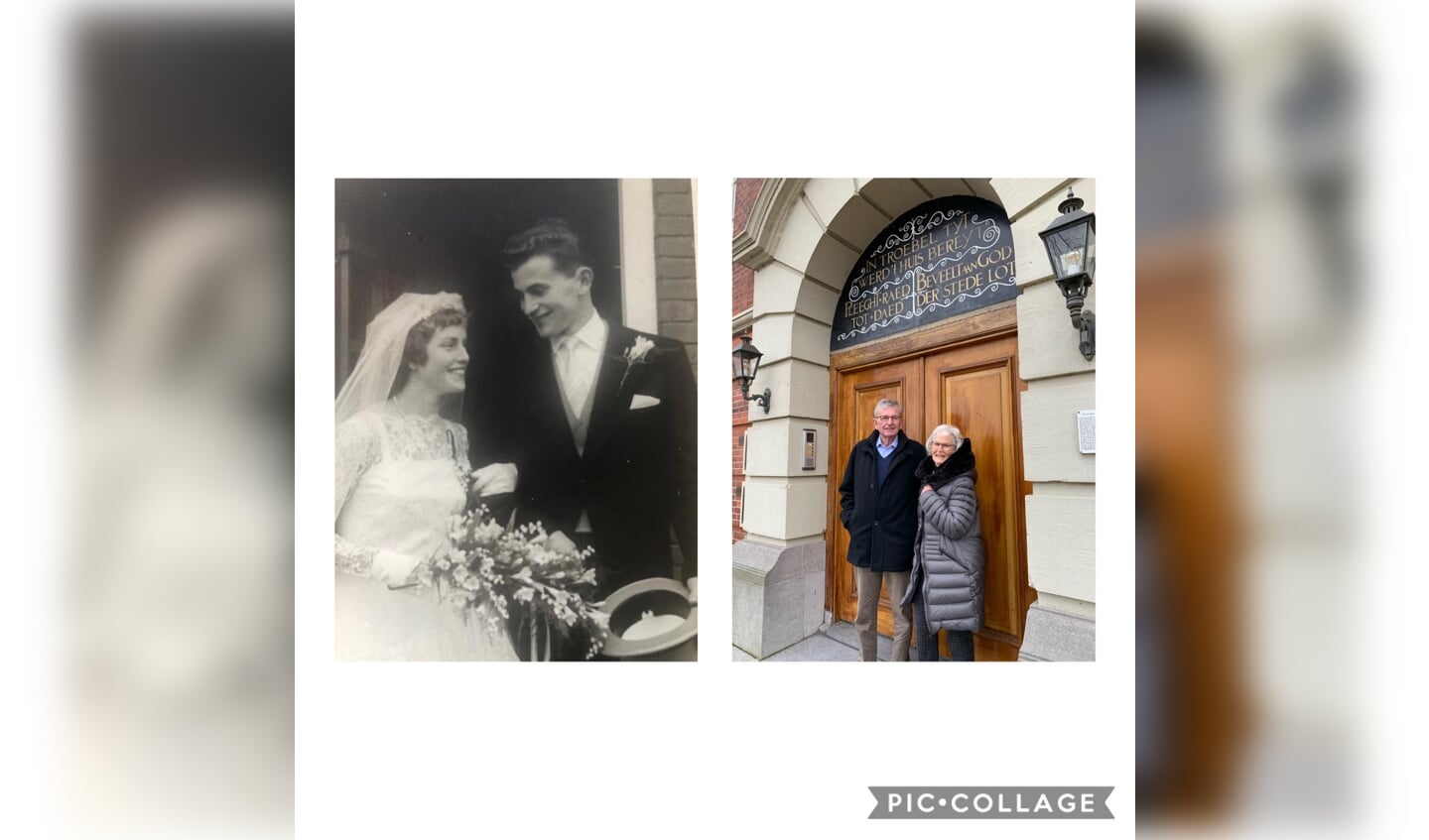 60 jaar geleden getrouwd en 60 jaar later voor dezelfde deur van het gemeentehuis van Muiden