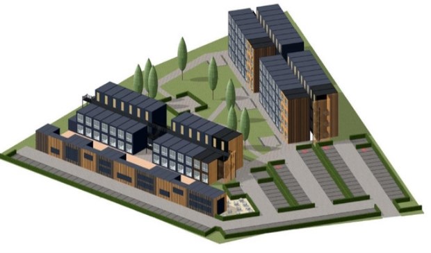 Een ontwerp van het Smeeing-terrein met tijdelijke bewoning.