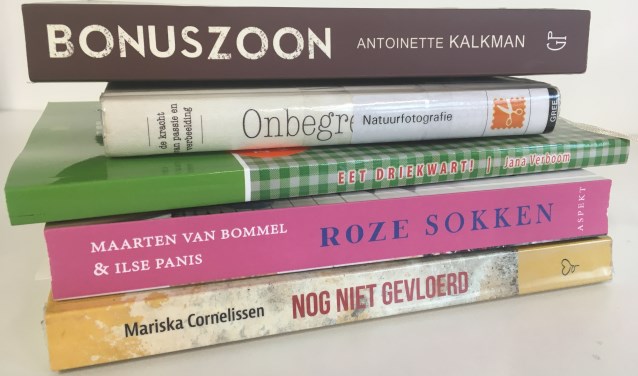 De vijf genomineerde boeken uit 2019 op een stapeltje.