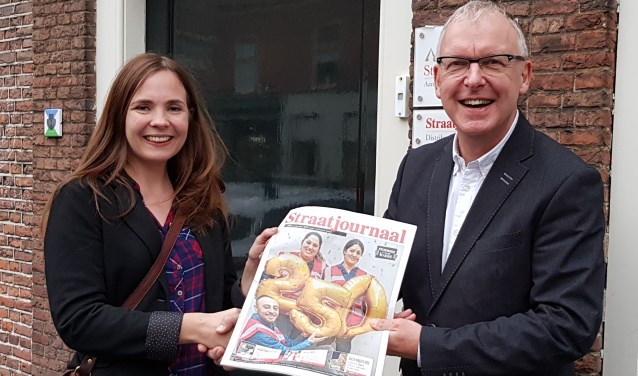 Gwendelyn Luijk (hoofdredacteur Straatjournaal) en Rob Wieleman (ondernemer Kennemer Business)