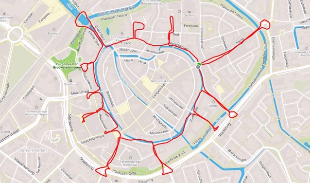 Het Amersfoortse centrum figureert in de Strava-route afbeelding van het coronavirus.