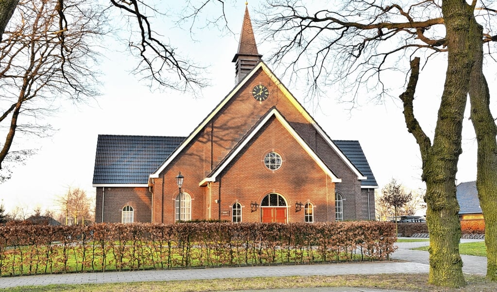 De kerk van de Hersteld Hervormde Gemeente in Harskamp.