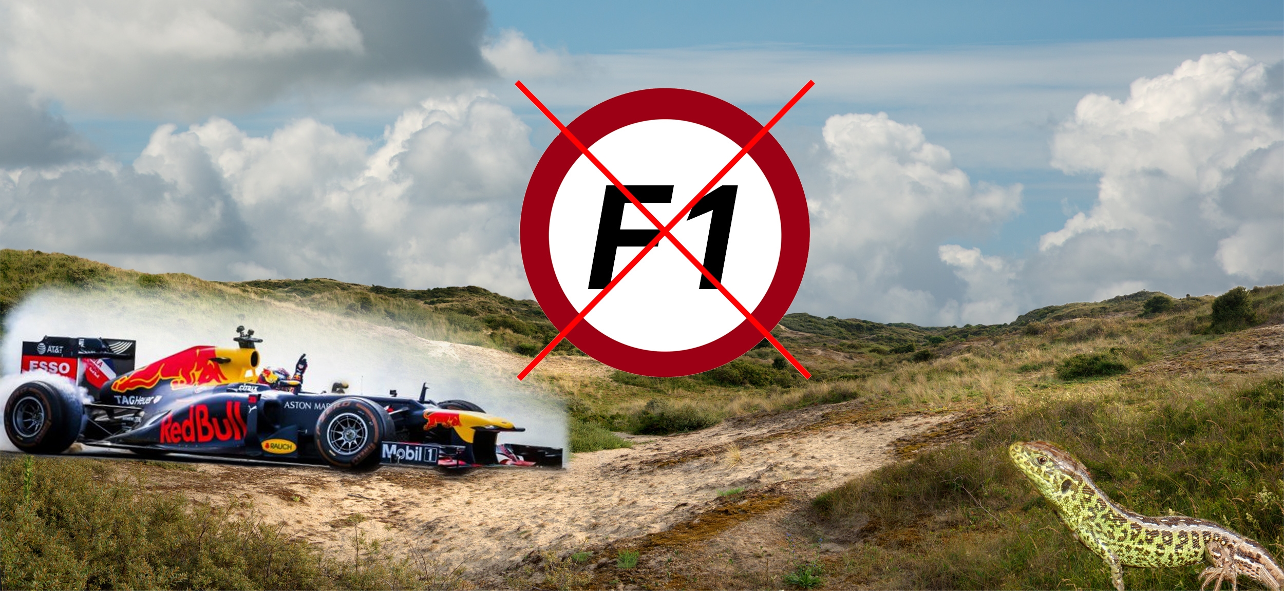 Duinen met Formule 1 auto