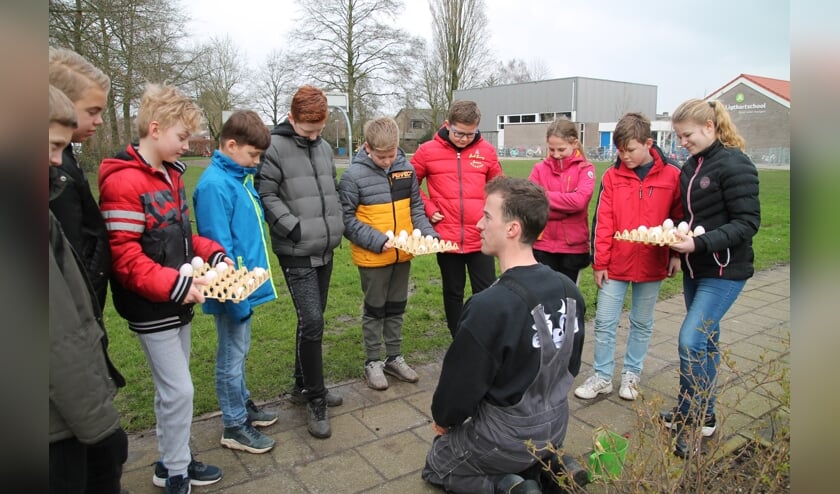 Boer Elton vertelt de kinderen alles over het ei