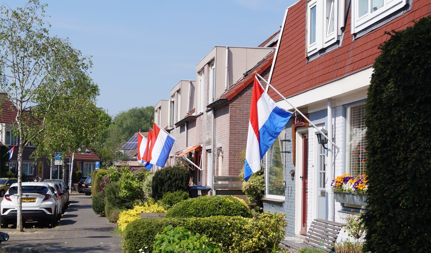 Vlaggen bij huizen in Patrimonium. (Talmastraat)