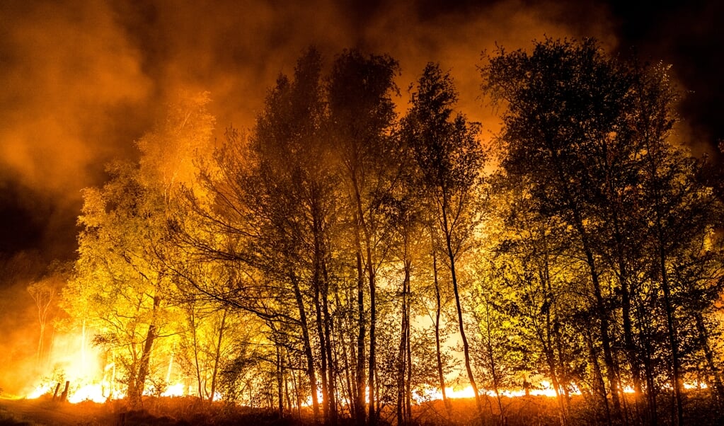 2020-04-22 03:43:44 DEURNE - Vuurhaarden bij zeer grote natuurbrand in de Mariapeel nabij Deurne. De hulpdiensten hebben noodscenario GRIP-3 afgekondigd en diverse huizen in Liessel en Griendsveen geëvacueerd. Foto: Rob Engelaar / Hollandse Hoogte