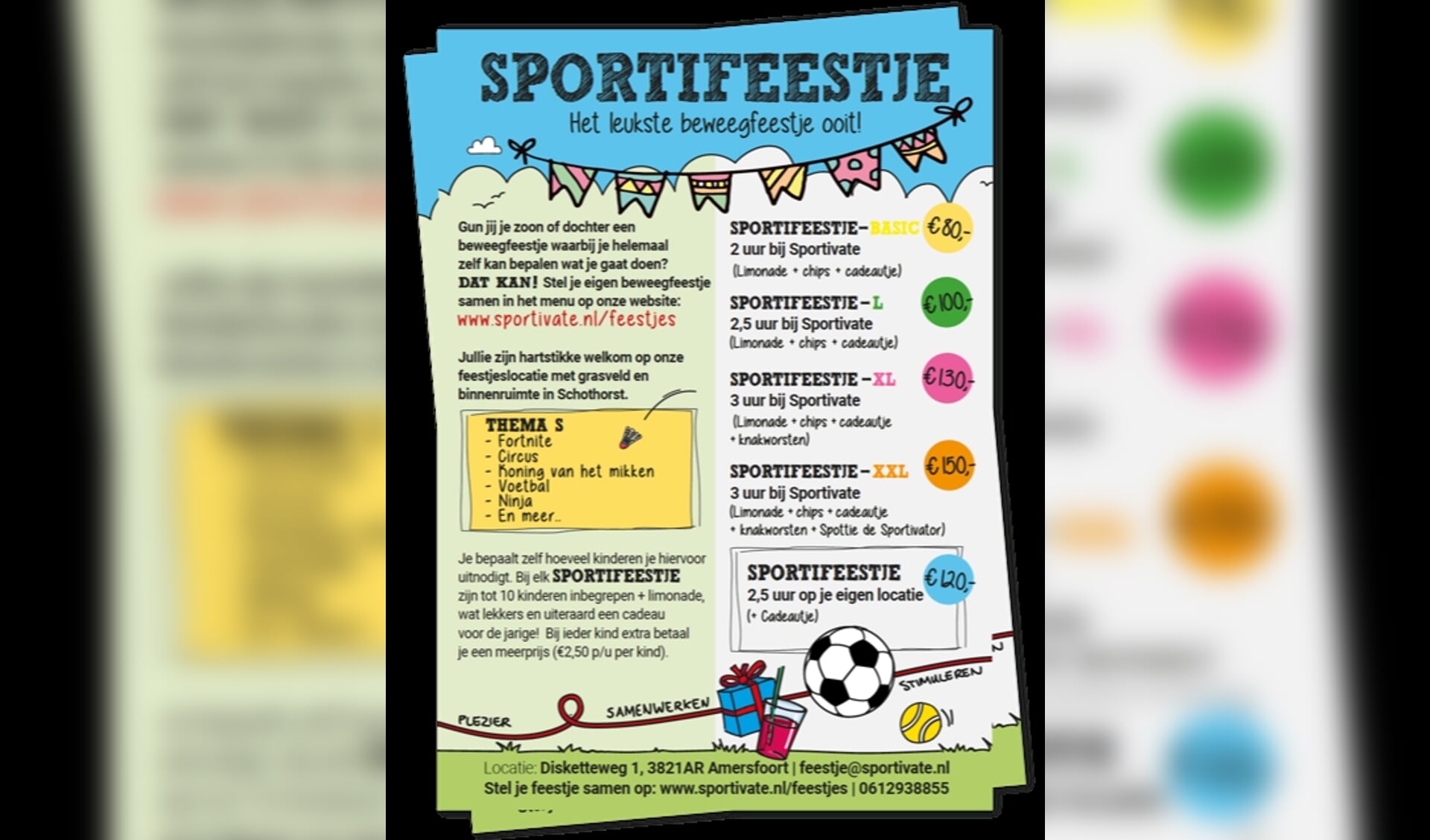 Flyer waarop te zien is wat Sportivate mogelijk maakt voor de beweegfeestjes