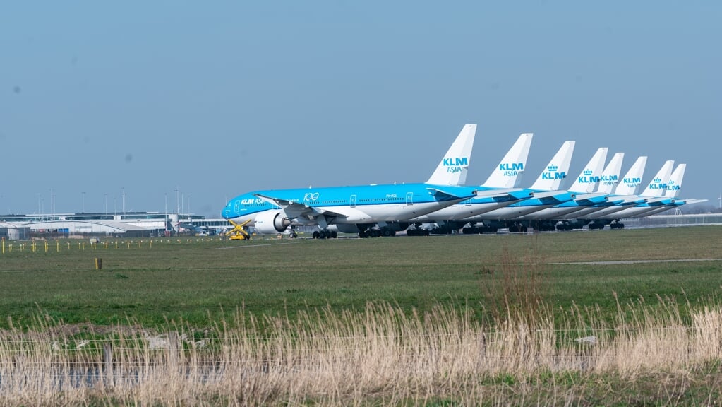 Geparkeerde vliegtuigen op Schiphol.