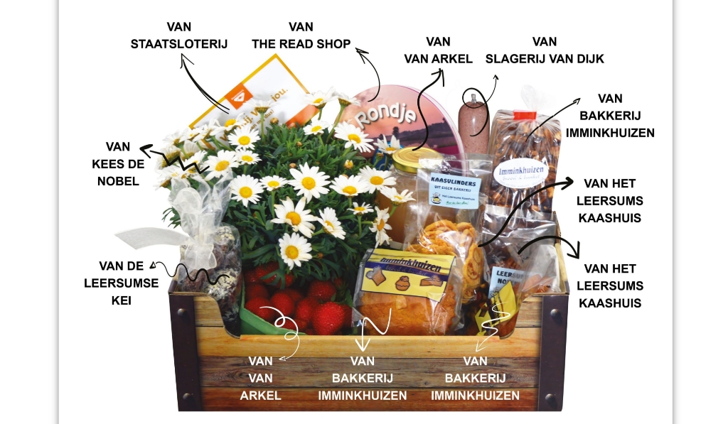 Het streekpakket bevat diverse producten van lokale ondernemers.