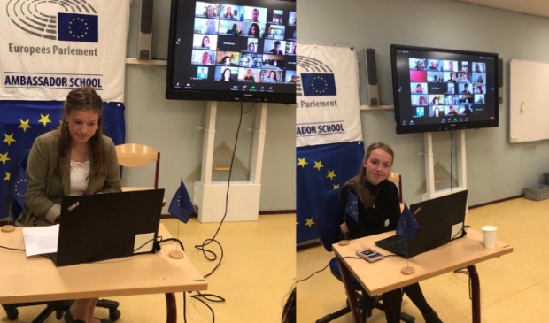 Feike en Rosalie tijdens European Youth Webinar